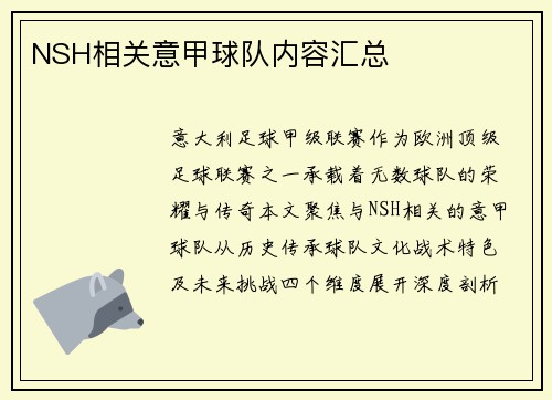 NSH相关意甲球队内容汇总