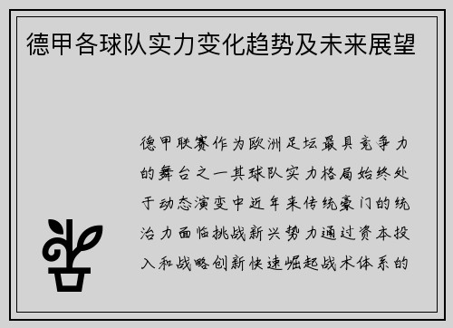 德甲各球队实力变化趋势及未来展望